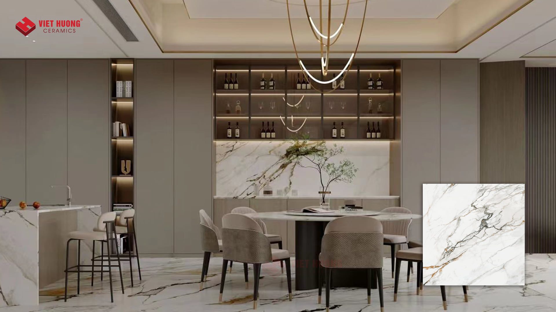 Top 30+ mẫu gạch ốp tường bếp đẹp và kinh nghiệm chọn gạch ốp bếp phải nắm Bếp và nhà ăn ốp gạch màu trắng vân đá - 120K1212V8560YSR