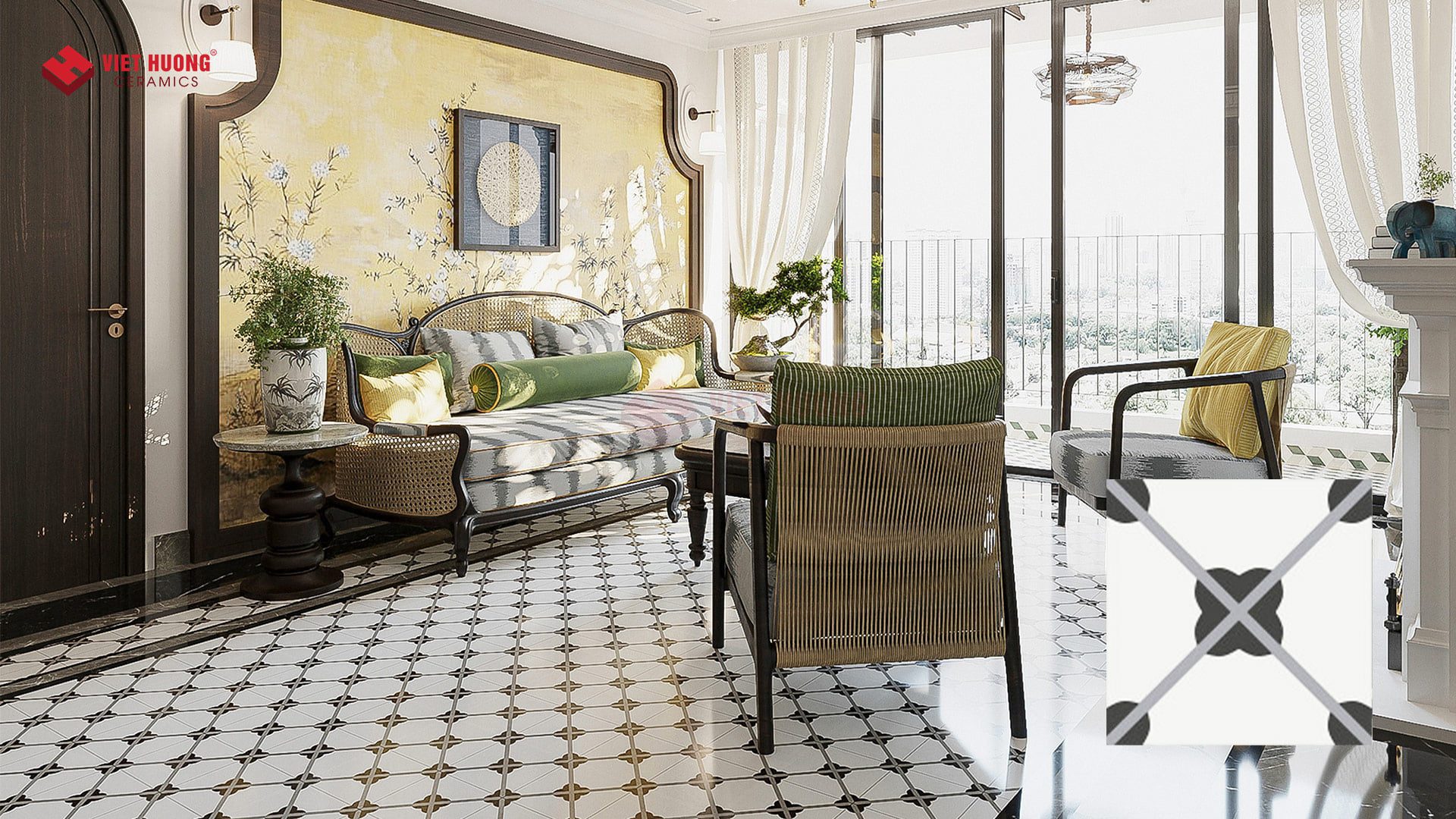 Top 20+ mẫu gạch bông cổ điển - Gạch bông xưa ký ức một thời Biệt thự indochine lát gạch bông cổ - VH 66.1