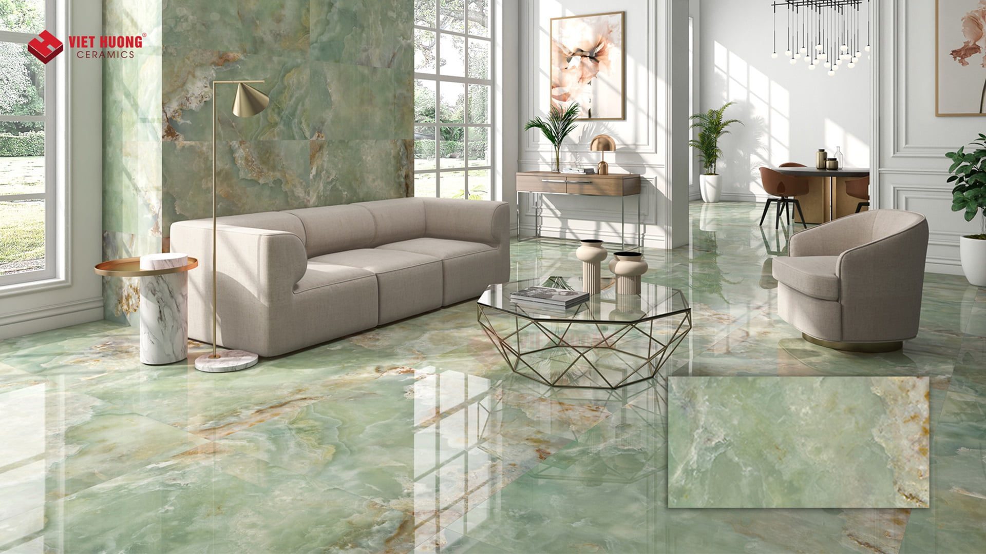 Top 30+ mẫu gạch ốp lát Tây Ban Nha nhập khẩu cao cấp Gạch lát nền Tây Ban Nha màu xanh ngọc - Onix Jade
