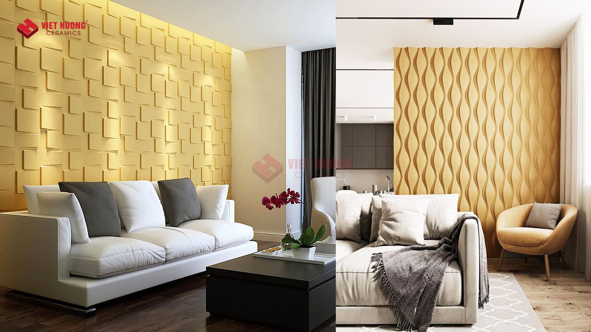 Gạch 3D trang trí tường phòng khách