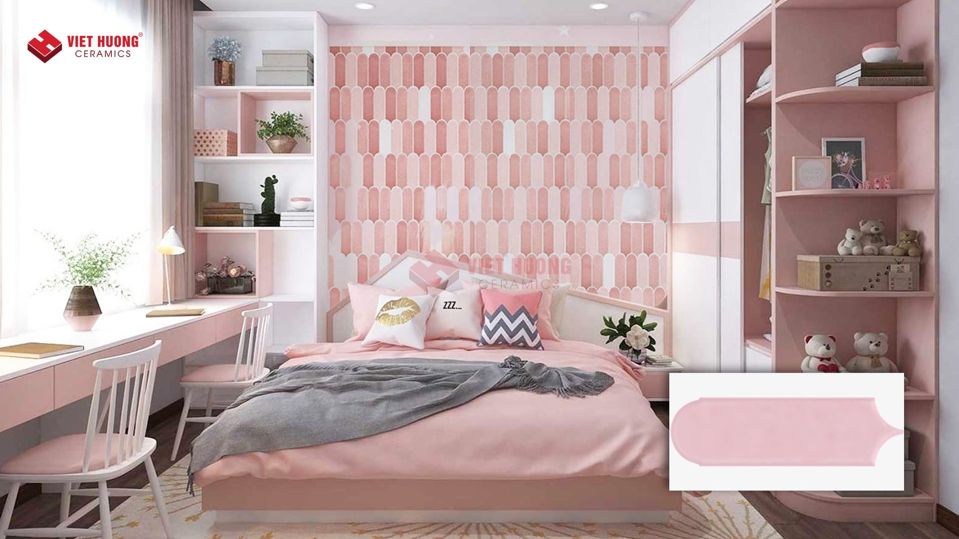 Gạch hồng pastel trang trí tường phòng ngủ - MS903MY03