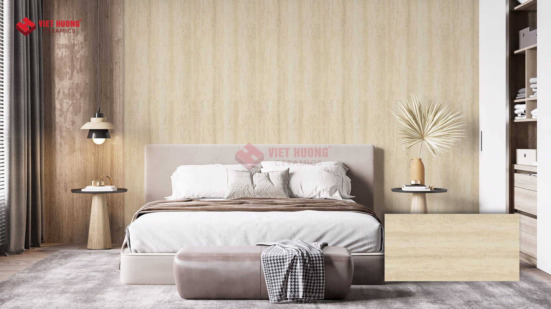 Gạch men giả gỗ ốp tường phòng ngủ ấm áp - 48M8102