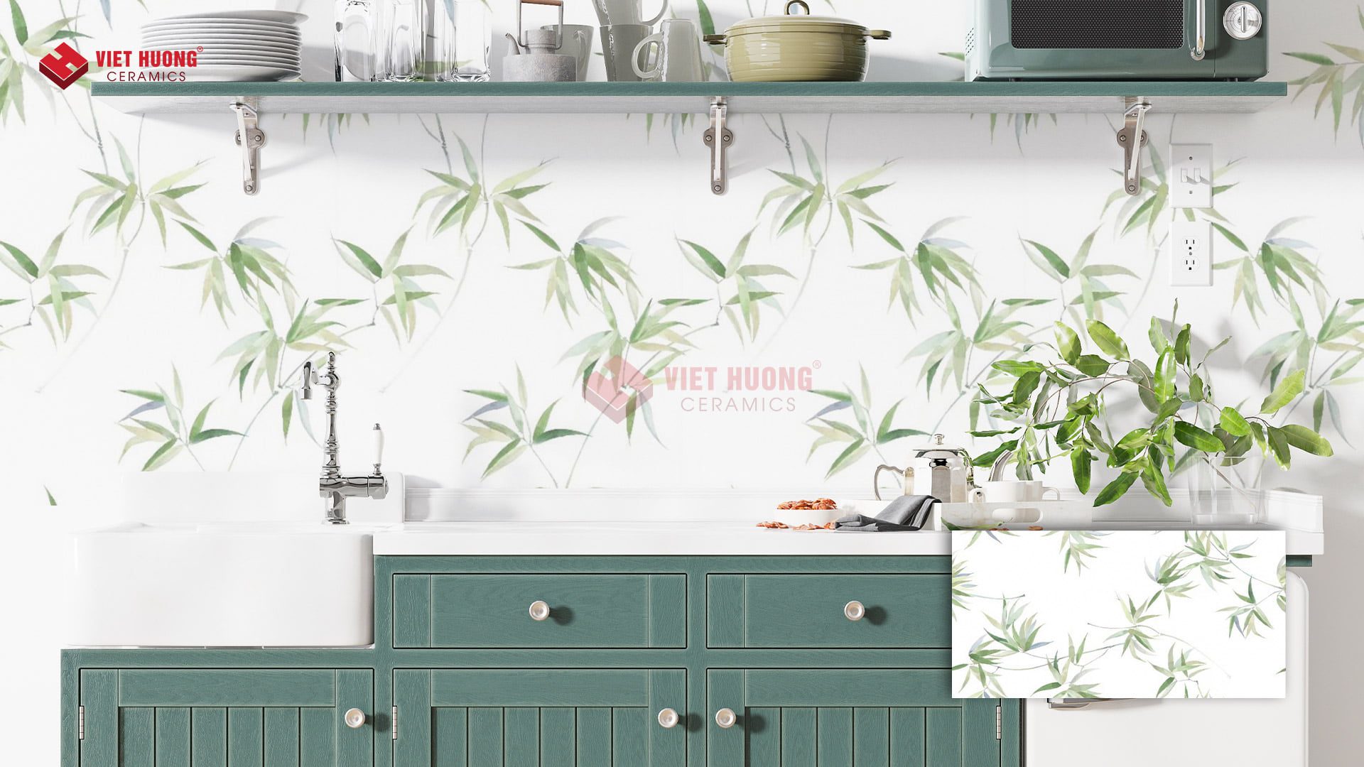 Tường phòng bếp trang trí gạch hoa văn - 612M61222H