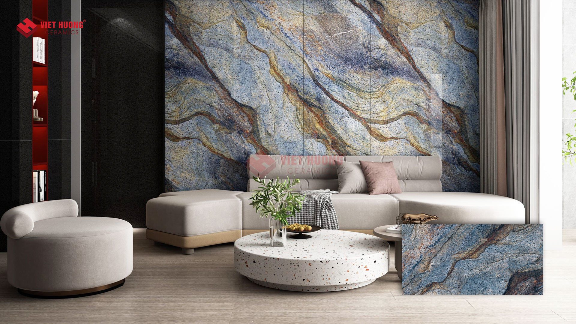 Gạch vân đá trang trí tường phòng khách - 715TPEBM157001