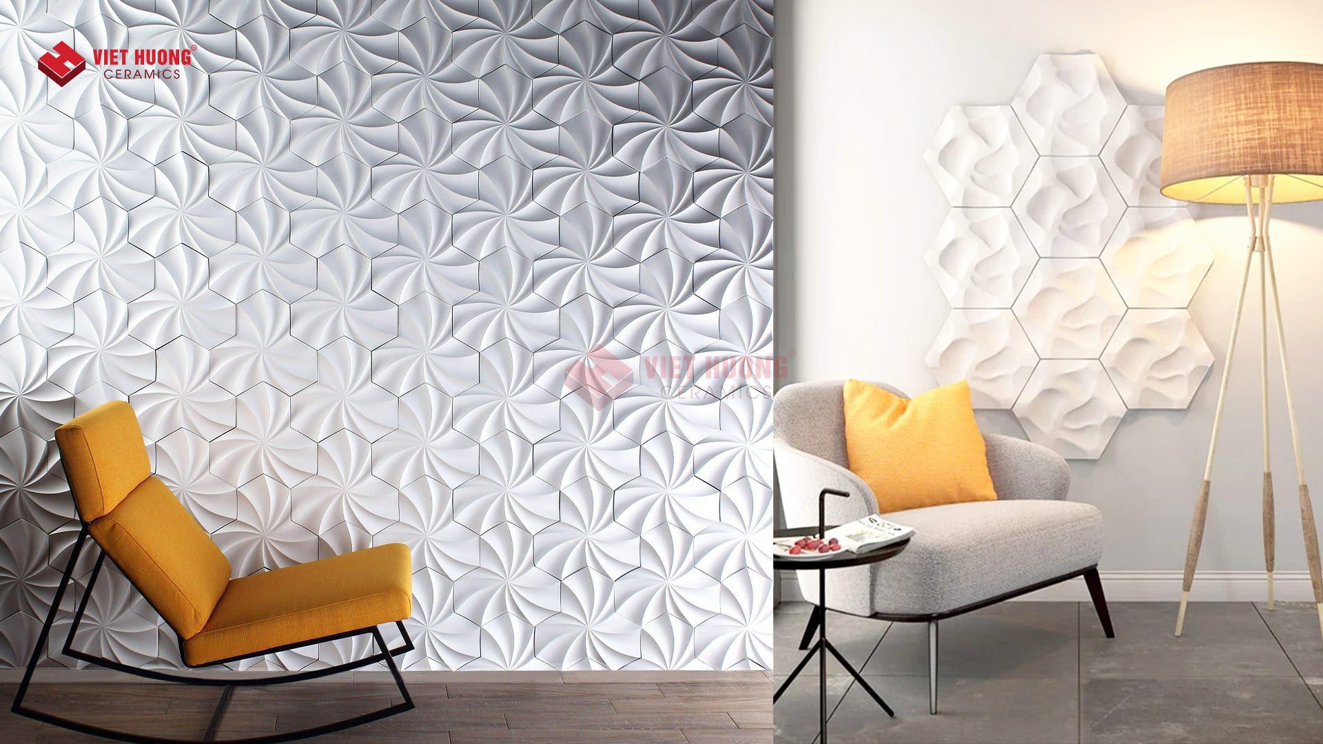 Gạch 3D giả hoa trang trí tường quán cafe