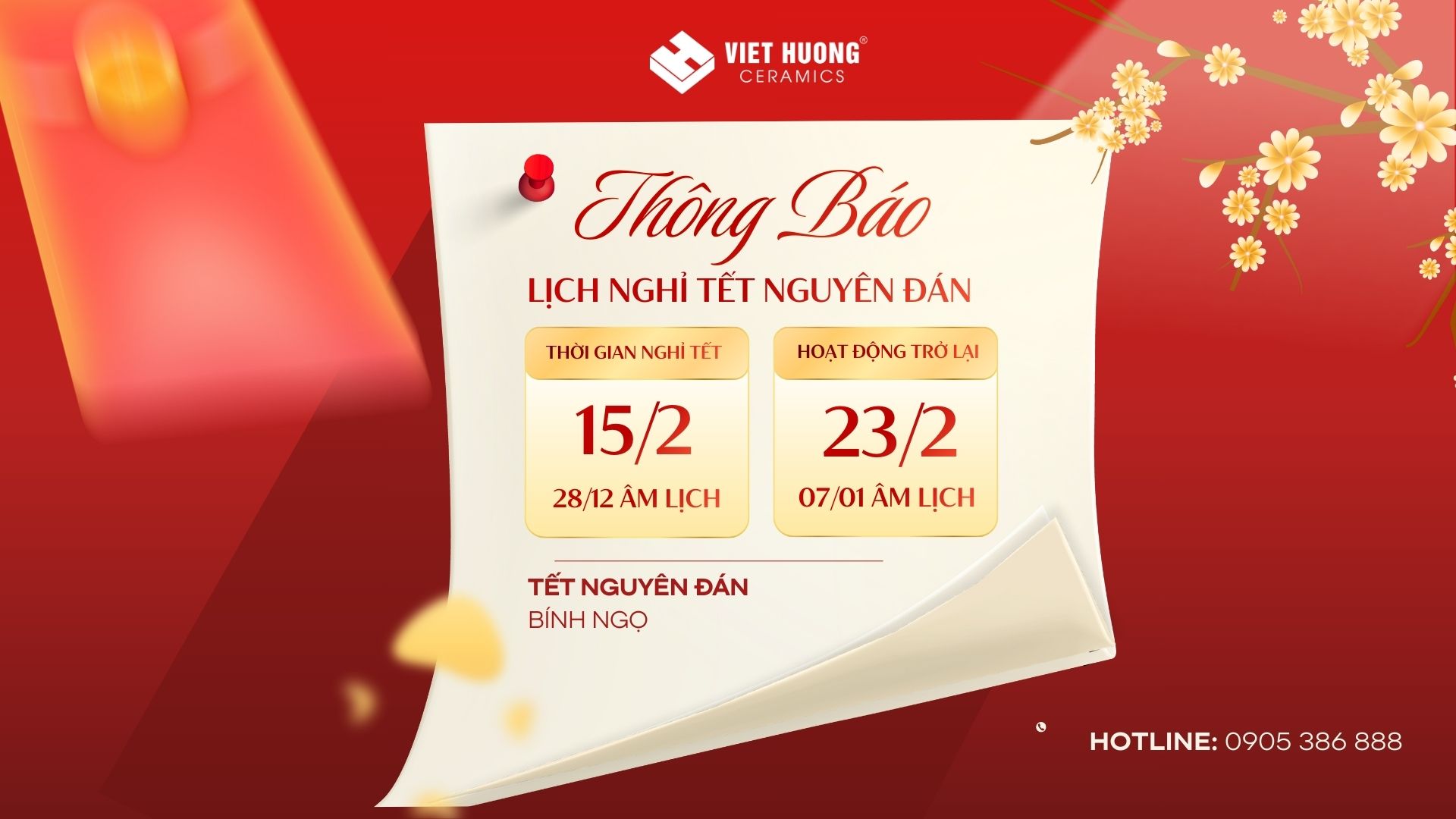 Thông báo lịch nghỉ Tết Nguyên Đán - Bính Ngọ 2026 