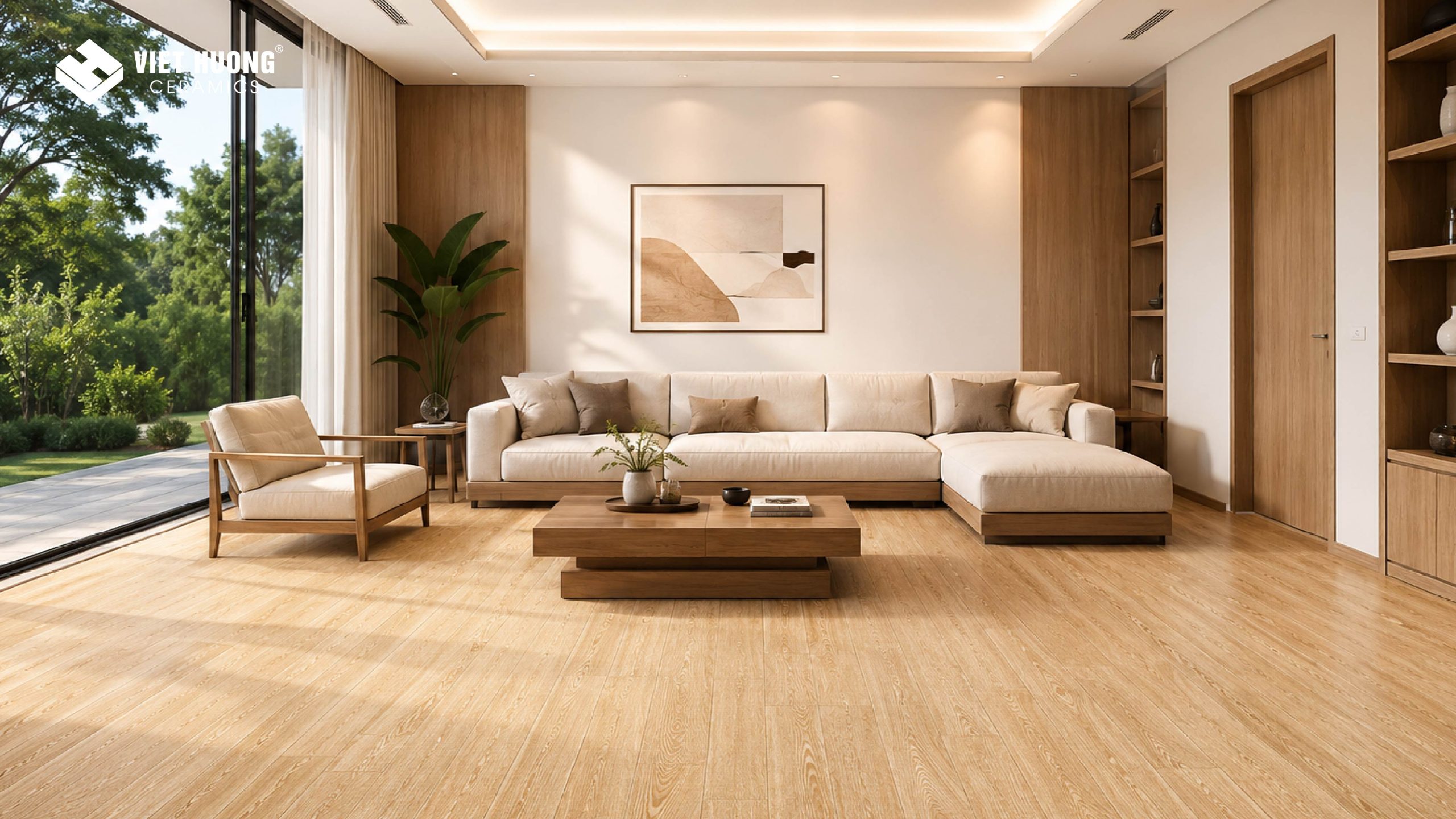 Gạch vân gỗ lát nền phòng khách