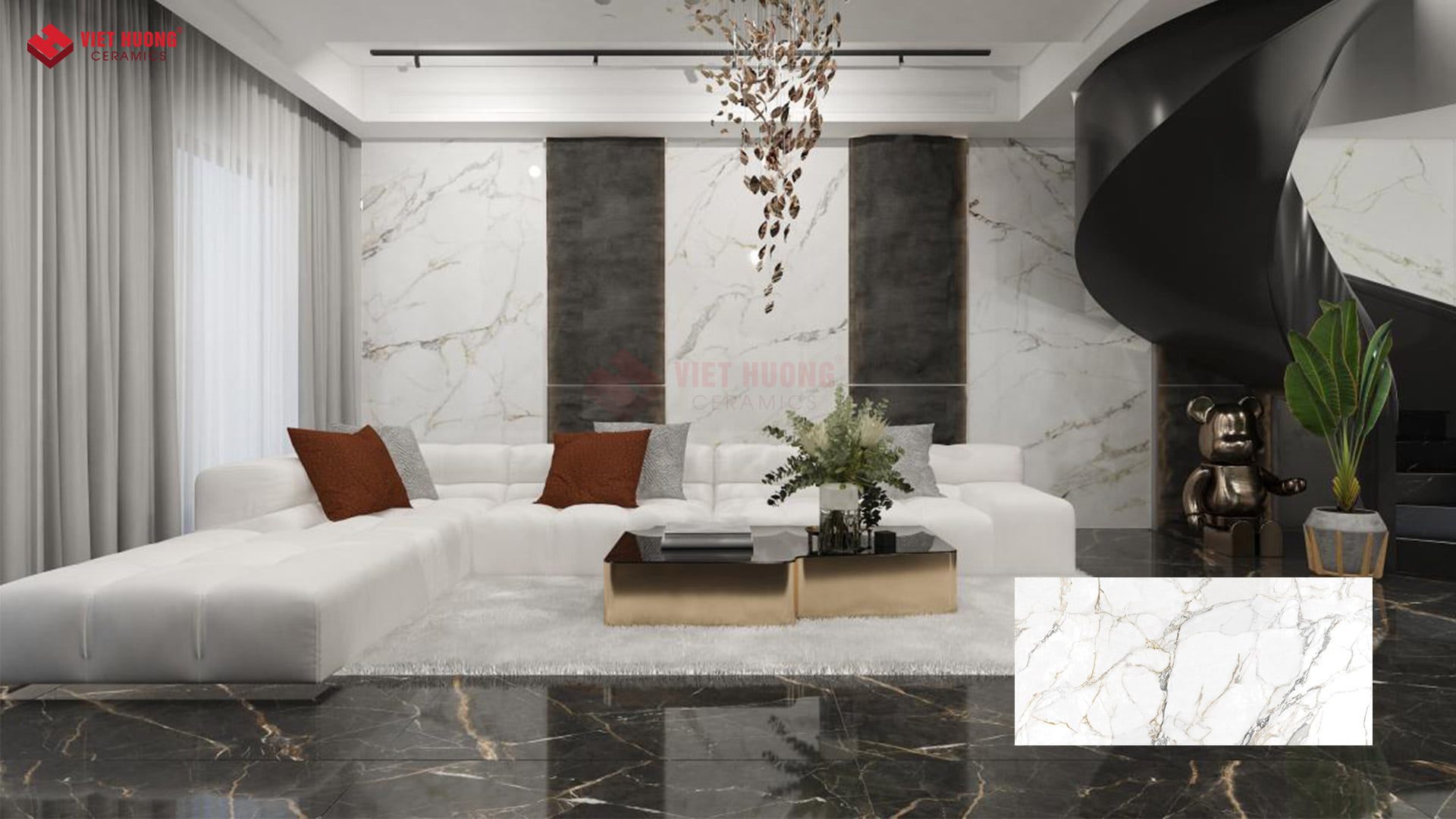 Top 30+ mẫu gạch ốp lát Tây Ban Nha nhập khẩu cao cấp Gạch ốp lát Tây Ban Nha màu trắng vân đá cho phòng khách - Ravena Pulido