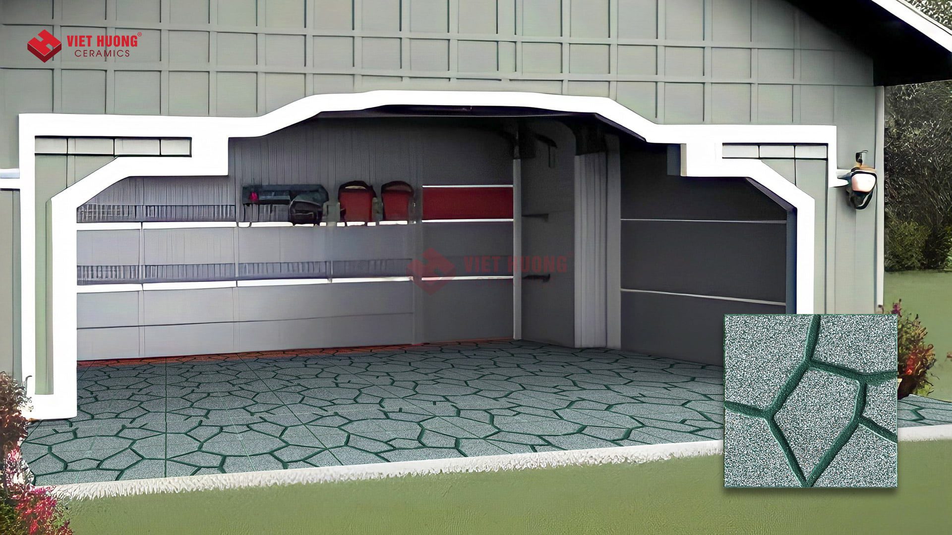 Top 30+ mẫu gạch lát nền gara ô tô trong nhà và bí quyết chọn gạch lát gara chuẩn nhất Gạch terrazzo xanh lát nền garo ô tô - VH T 15 Giả Đá