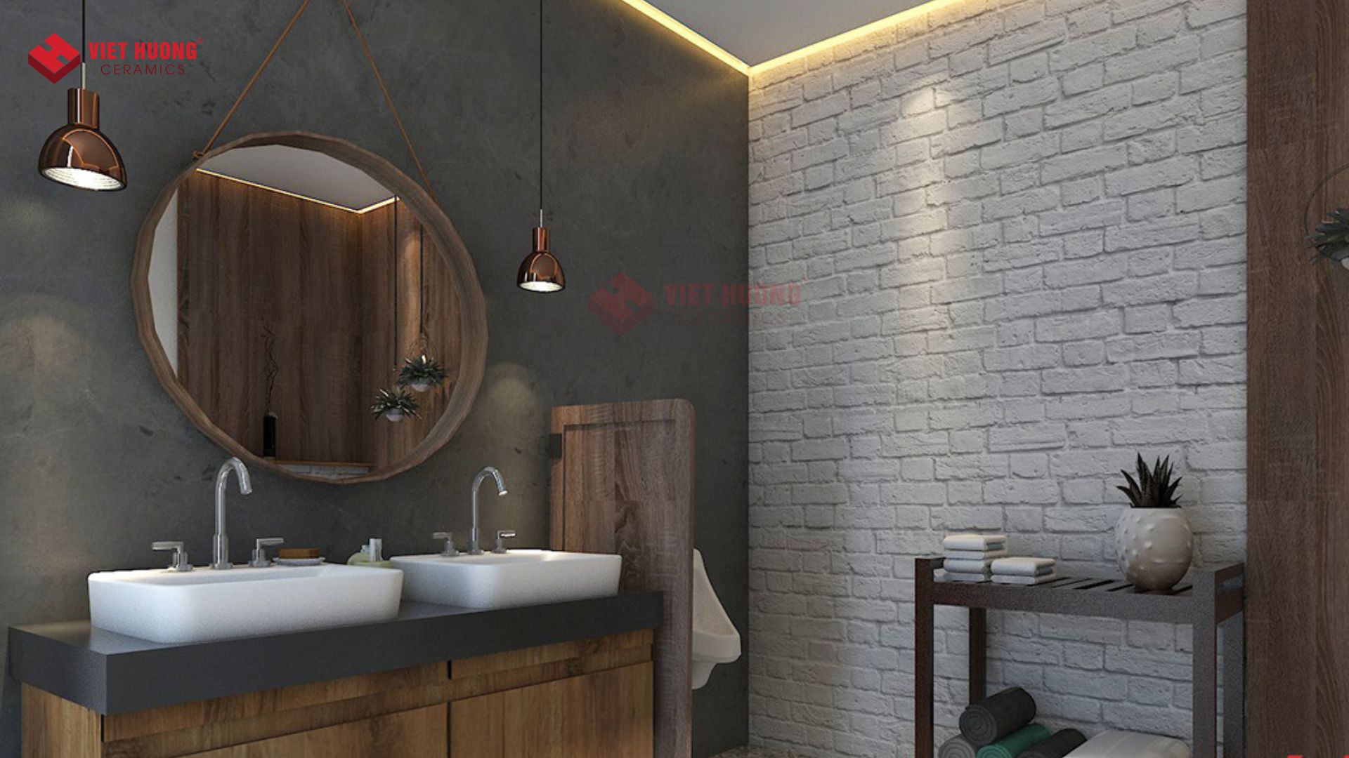Gạch cổ bìa là gì? Ứng dụng của gạch cổ bìa trong trang trí nội ngoại thất Gạch cổ bìa sơn trắng trang trí tường nhà vệ sinh