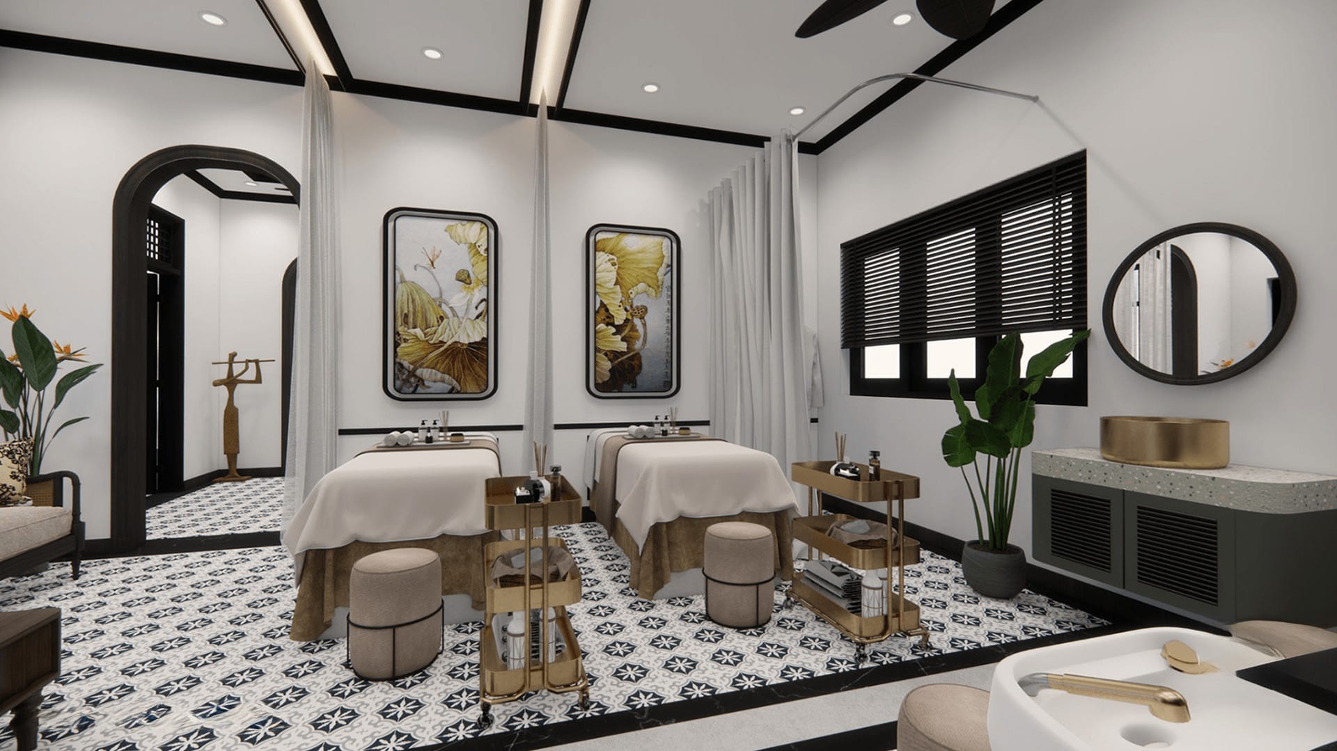 Thảm gạch bông trang trí nền spa - VH 1.7