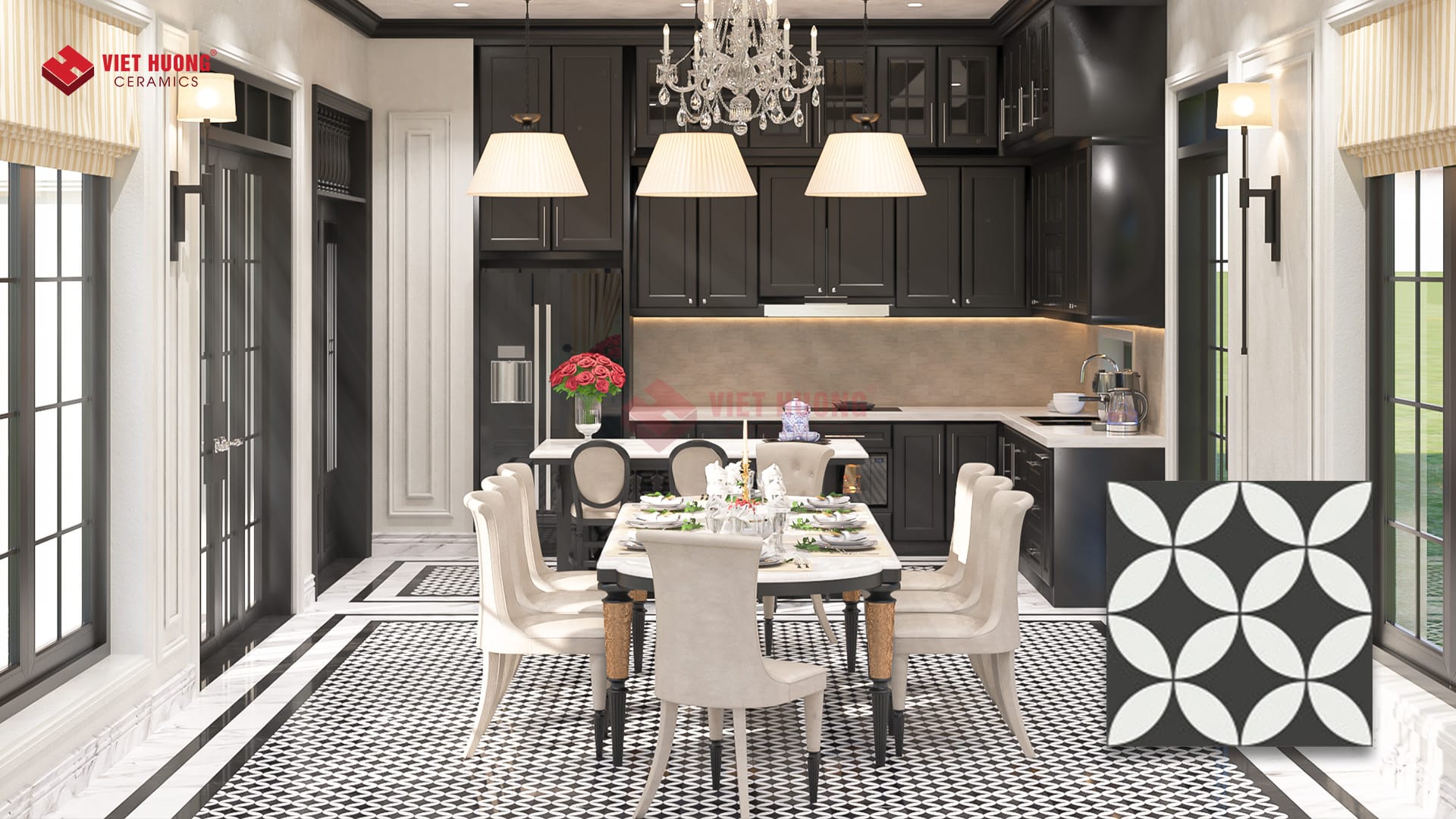 Thảm gạch bông cho phòng ăn Indochine - VH 6.6