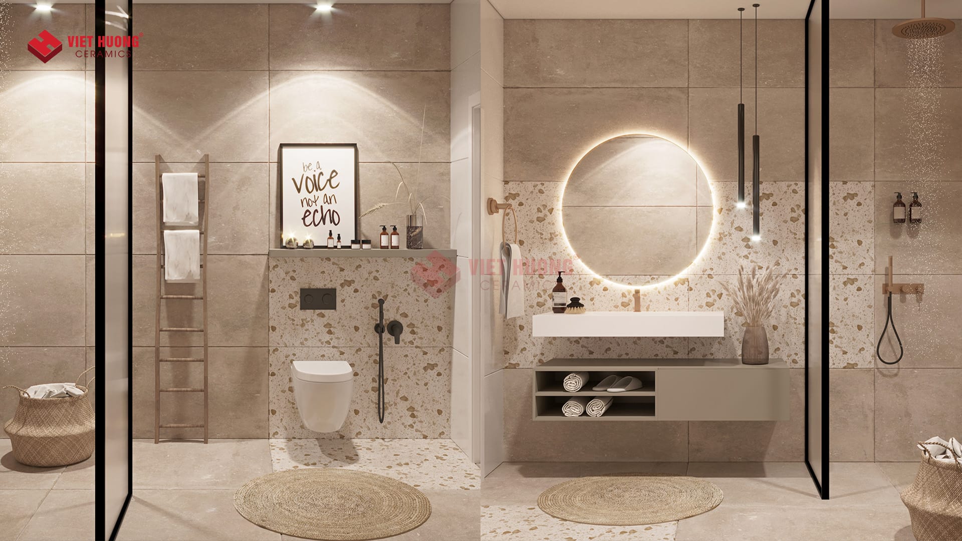 Gạch terrazzo tạo điểm nhấn phòng vệ sinh
