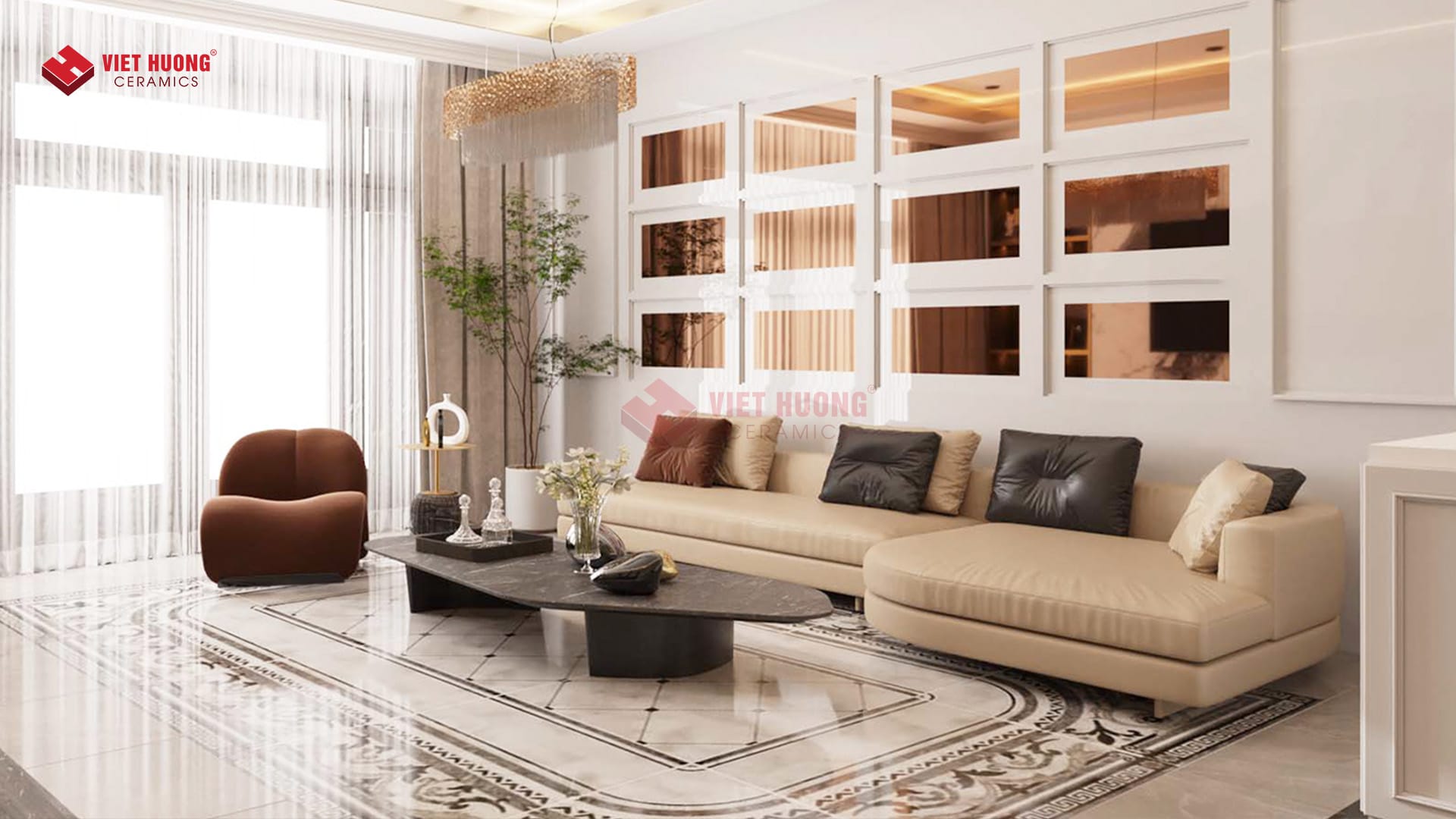 Gạch thảm lát chữ nhật cho phòng khách