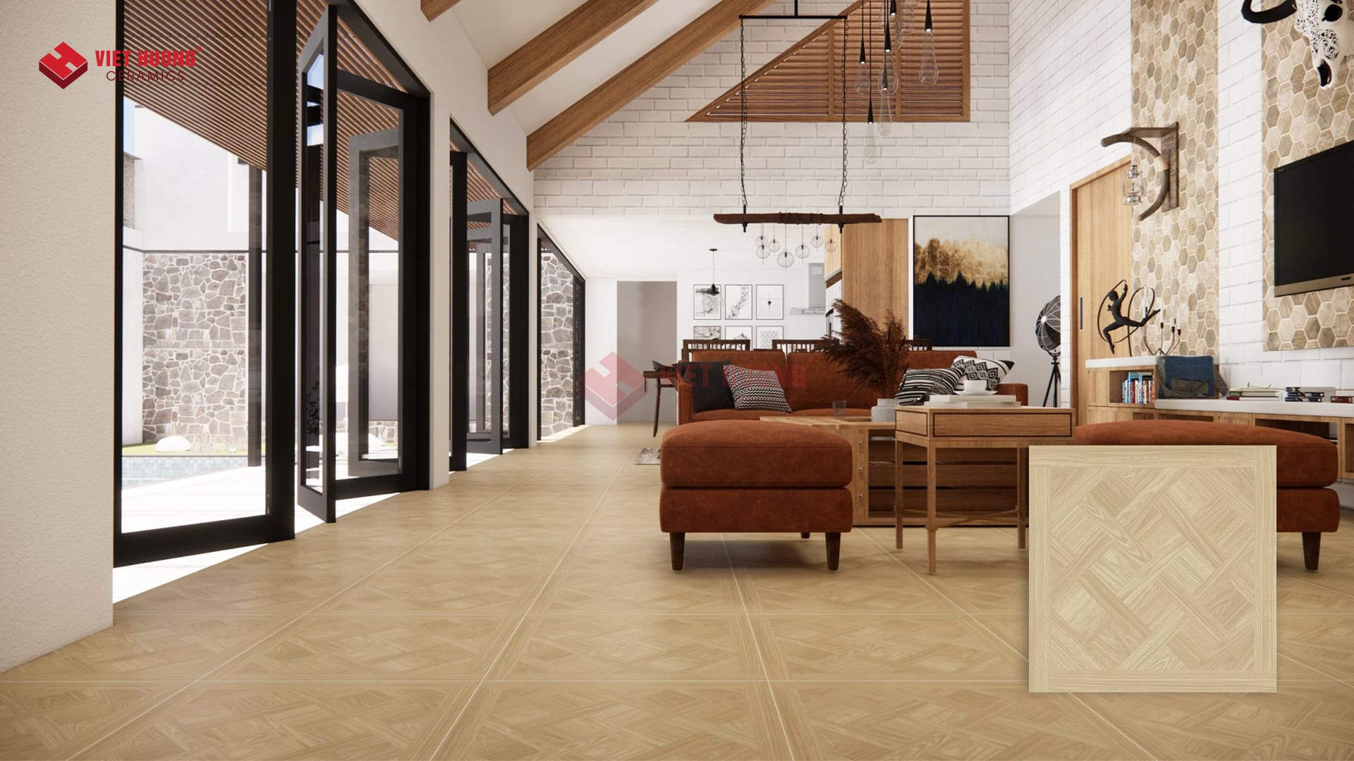 Phong cách scandinavian là gì? Những mẫu gạch ốp lát cho phong cách kiến trúc scandinavian phổ biến Gạch vân gỗ sáng lát phòng ngủ phong cách Bắc Âu - 66CW6212