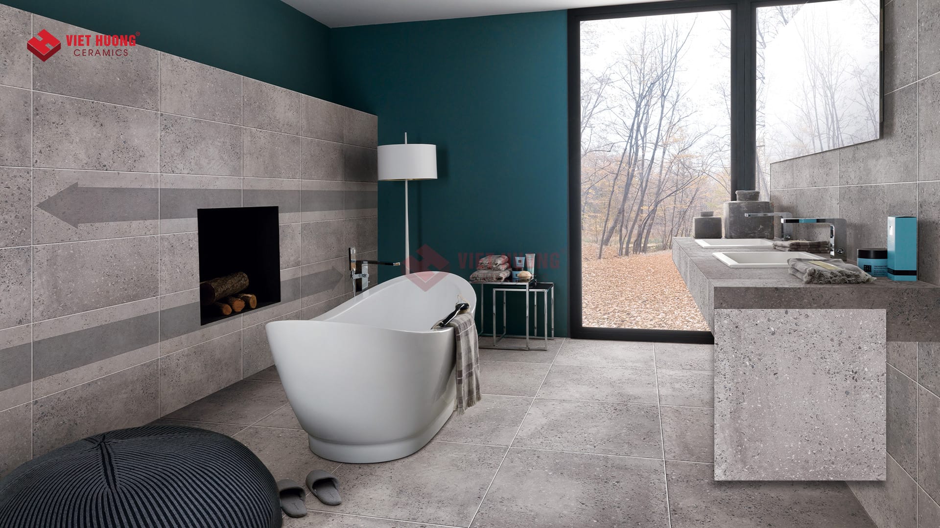Phong cách industrial là gì? Những mẫu gạch ốp lát cho phong cách kiến trúc công nghiệp phổ biến Gạch terrazzo xám lát nền phòng tắm - 60ML6509