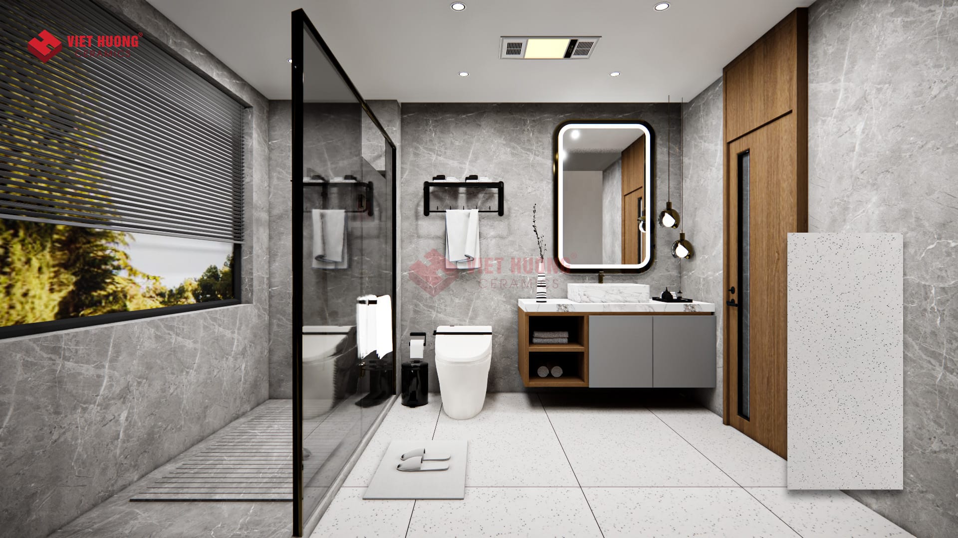 Phong cách industrial là gì? Những mẫu gạch ốp lát cho phong cách kiến trúc công nghiệp phổ biến Gạch vân đá tông trắng lát phòng khách industrial - 816QUMA