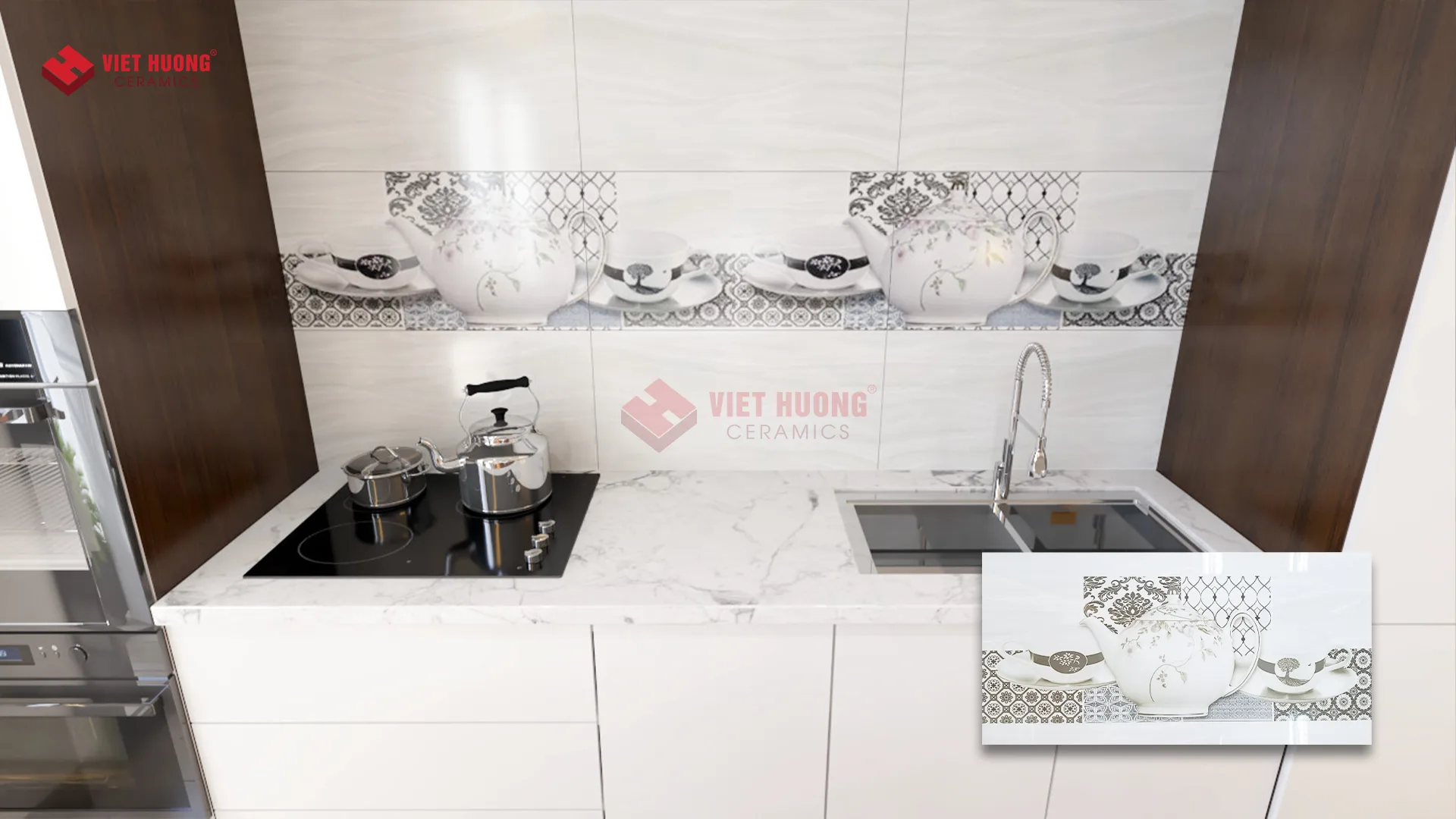 GẠCH ỐP BẾP KÍCH THƯỚC 600X1200 BÓNG KÍNH HIỆN ĐẠI DỄ VỆ SINH VÀ TĂNG CHIỀU SÂU CHO TƯỜNG BẾP